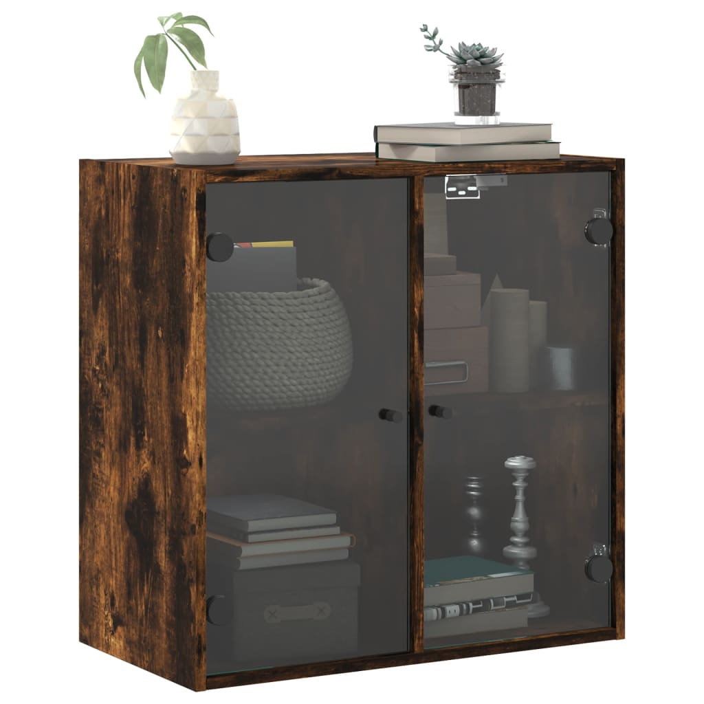 Wandkast met glazen deuren 68x37x68,5 cm gerookt eikenkleurig is nu te koop bij PeponiXL, paradijselijk wonen!