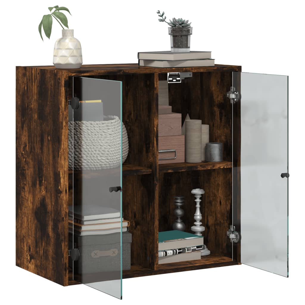 Wandkast met glazen deuren 68x37x68,5 cm gerookt eikenkleurig is nu te koop bij PeponiXL, paradijselijk wonen!
