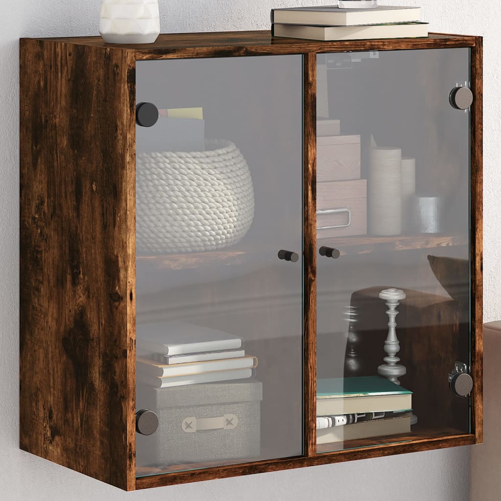 Wandkast met glazen deuren 68x37x68,5 cm gerookt eikenkleurig is nu te koop bij PeponiXL, paradijselijk wonen!
