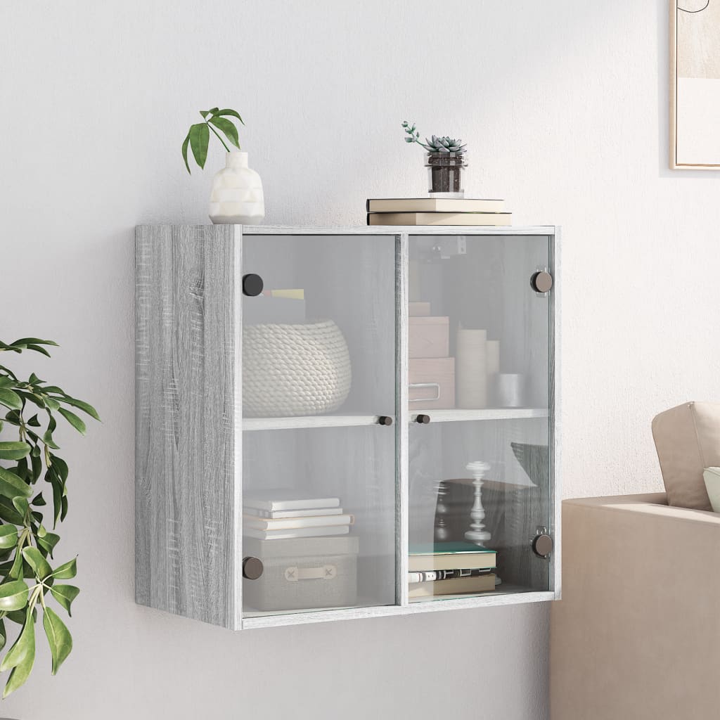 Wandkast met glazen deuren 68x37x68,5 cm grijs sonoma eiken is nu te koop bij PeponiXL, paradijselijk wonen!