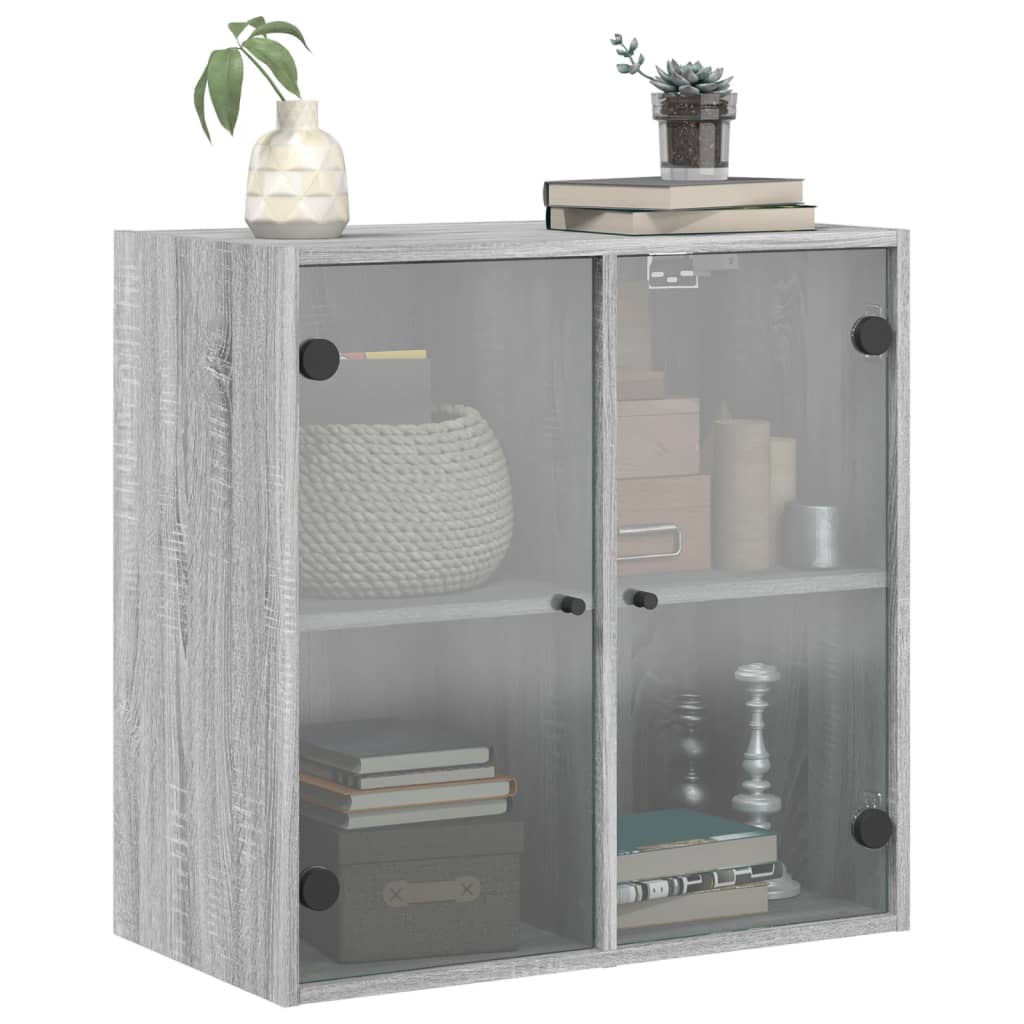 Wandkast met glazen deuren 68x37x68,5 cm grijs sonoma eiken is nu te koop bij PeponiXL, paradijselijk wonen!