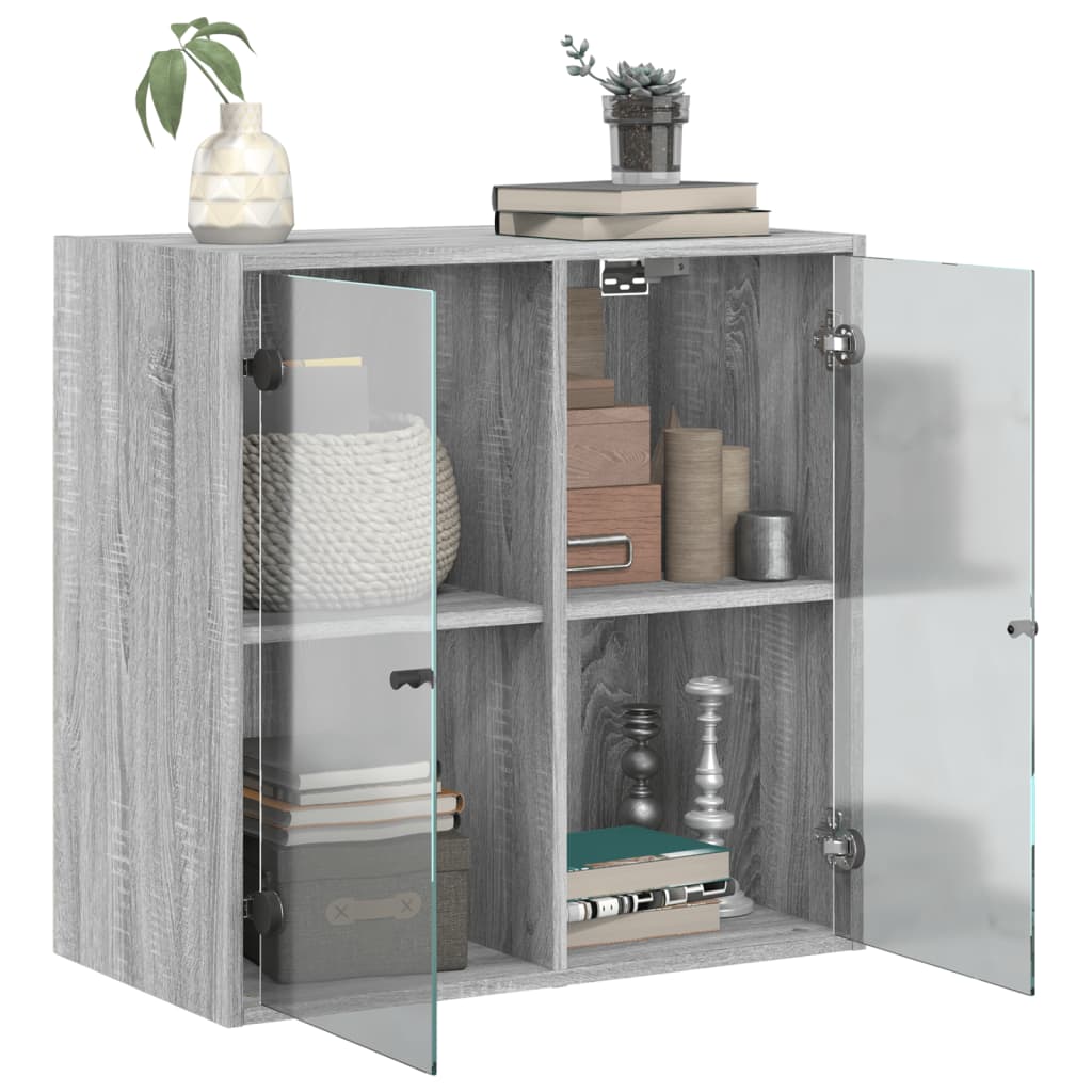 Wandkast met glazen deuren 68x37x68,5 cm grijs sonoma eiken is nu te koop bij PeponiXL, paradijselijk wonen!