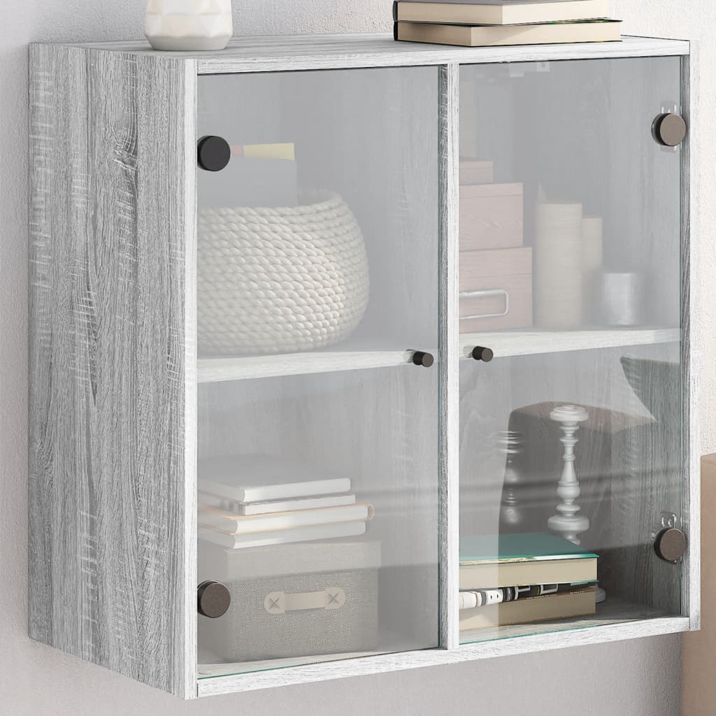 Wandkast met glazen deuren 68x37x68,5 cm grijs sonoma eiken is nu te koop bij PeponiXL, paradijselijk wonen!