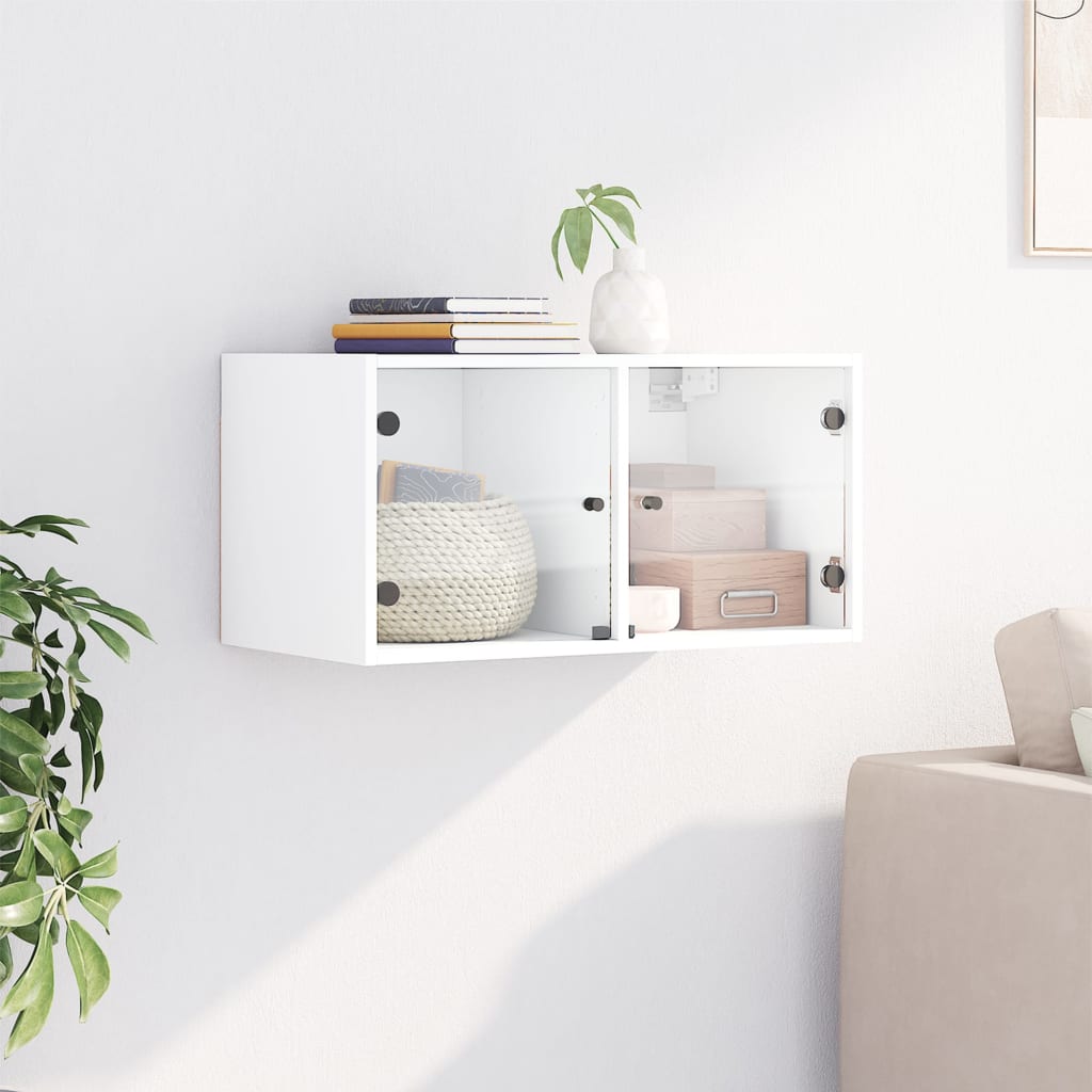 Wandkast met glazen deuren 68,5x37x35 cm wit is nu te koop bij PeponiXL, paradijselijk wonen!