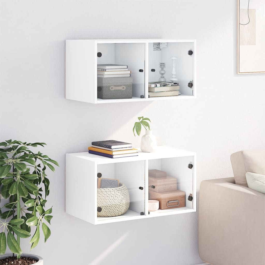 Wandkasten met glazen deuren 2 st 68,5x37x35 cm wit is nu te koop bij PeponiXL, paradijselijk wonen!