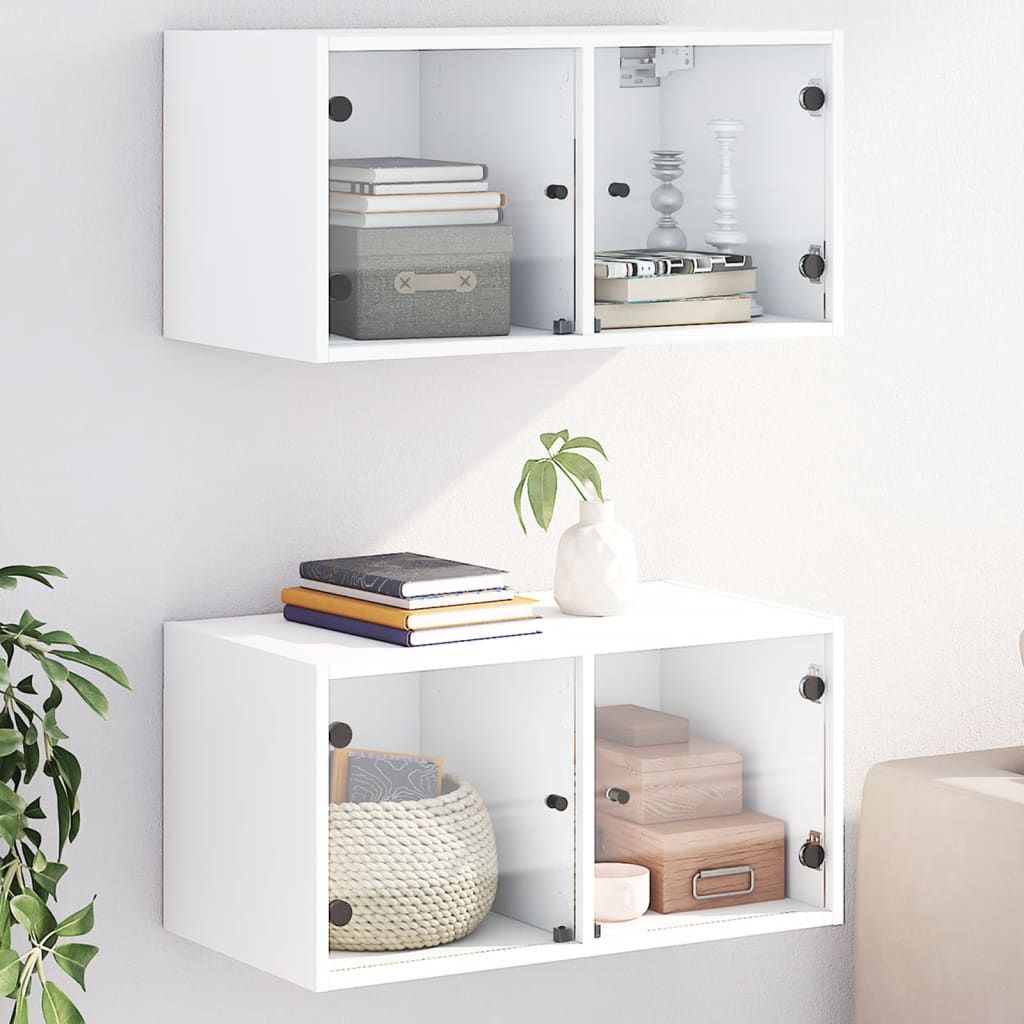 Wandkasten met glazen deuren 2 st 68,5x37x35 cm wit is nu te koop bij PeponiXL, paradijselijk wonen!