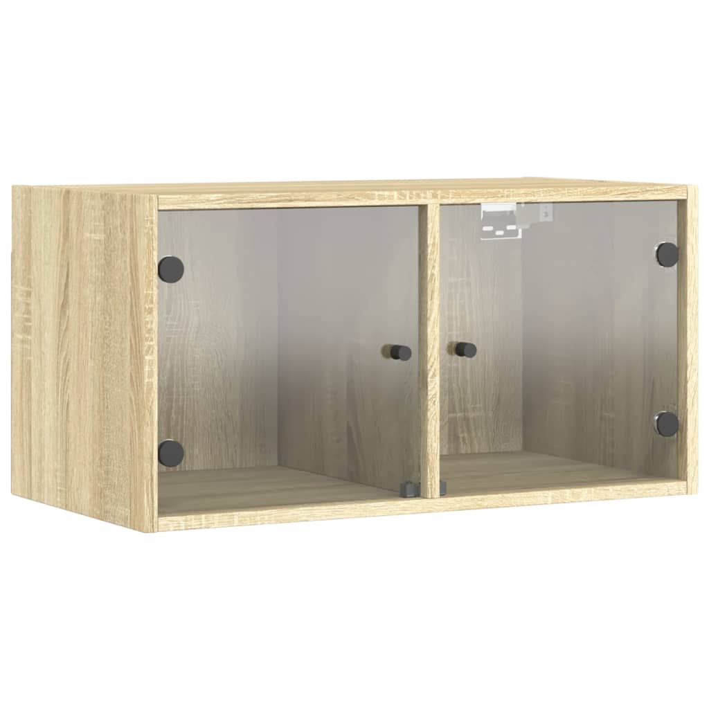 Wandkast met glazen deuren 68,5x37x35 cm sonoma eikenkleurig is nu te koop bij PeponiXL, paradijselijk wonen!