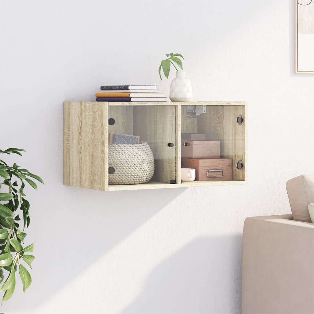 Wandkast met glazen deuren 68,5x37x35 cm sonoma eikenkleurig is nu te koop bij PeponiXL, paradijselijk wonen!
