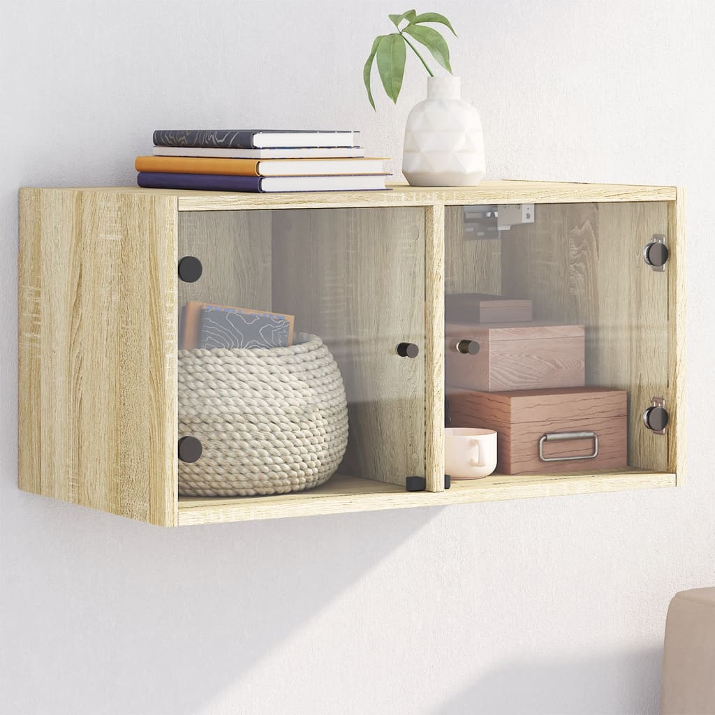 Wandkast met glazen deuren 68,5x37x35 cm sonoma eikenkleurig is nu te koop bij PeponiXL, paradijselijk wonen!