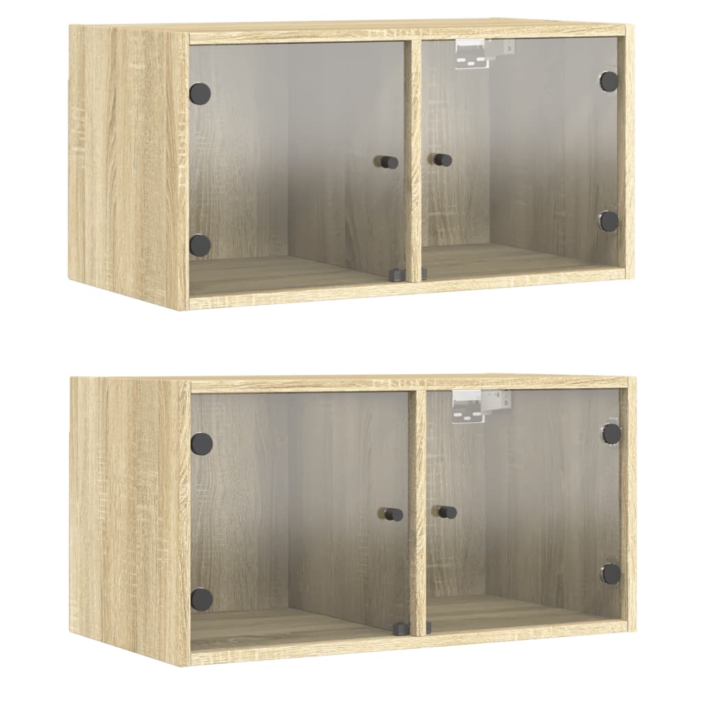 Wandkasten met glazen deuren 2 st 68,5x37x35 cm sonoma eiken is nu te koop bij PeponiXL, paradijselijk wonen!