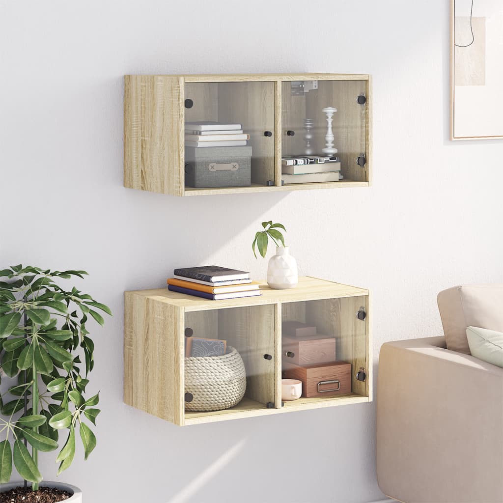 Wandkasten met glazen deuren 2 st 68,5x37x35 cm sonoma eiken is nu te koop bij PeponiXL, paradijselijk wonen!