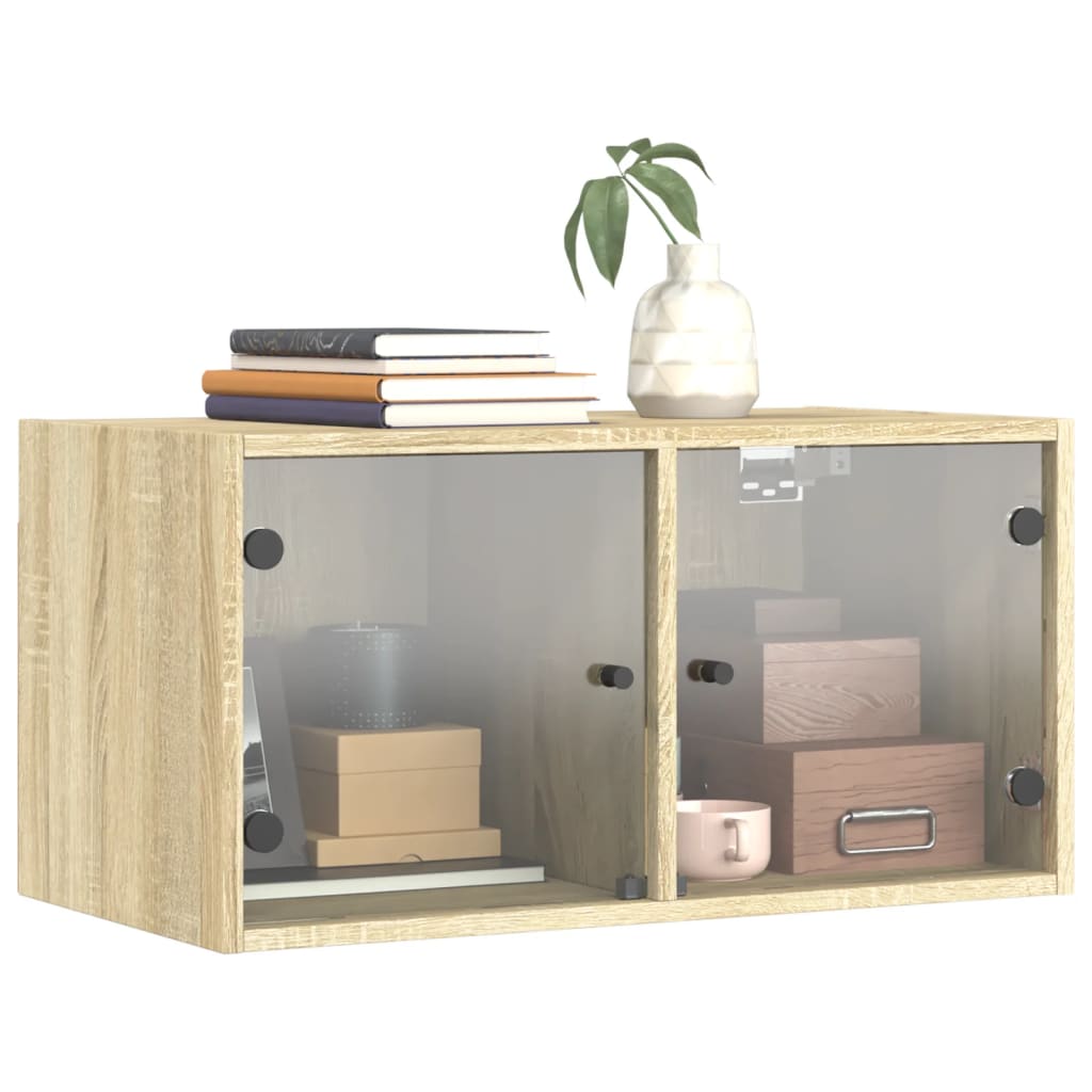 Wandkasten met glazen deuren 2 st 68,5x37x35 cm sonoma eiken is nu te koop bij PeponiXL, paradijselijk wonen!