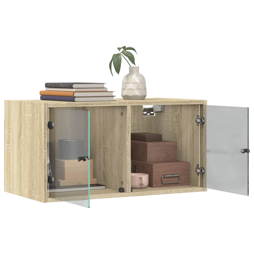 Wandkasten met glazen deuren 2 st 68,5x37x35 cm sonoma eiken is nu te koop bij PeponiXL, paradijselijk wonen!