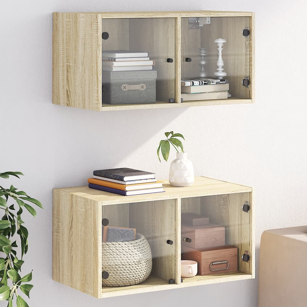 Wandkasten met glazen deuren 2 st 68,5x37x35 cm sonoma eiken is nu te koop bij PeponiXL, paradijselijk wonen!