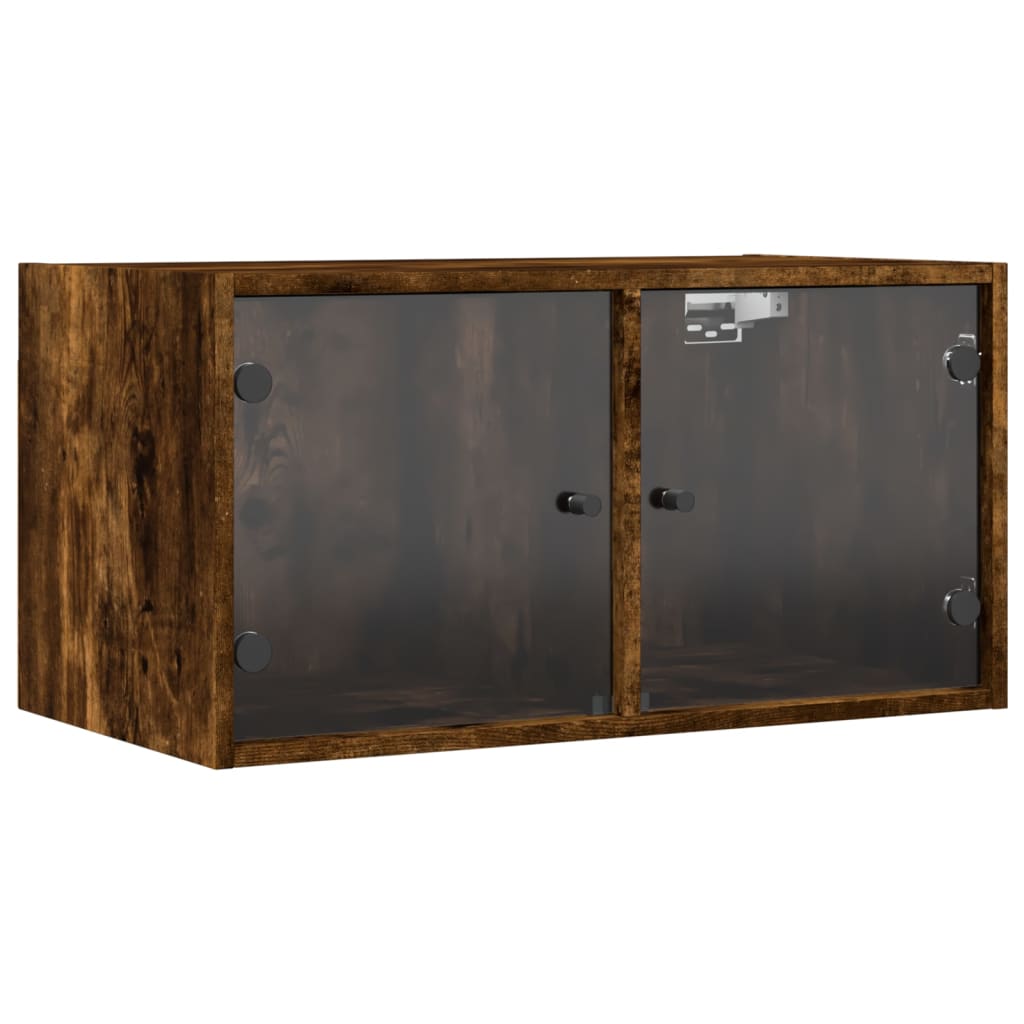 Wandkast met glazen deuren 68,5x37x35 cm gerookt eikenkleurig is nu te koop bij PeponiXL, paradijselijk wonen!