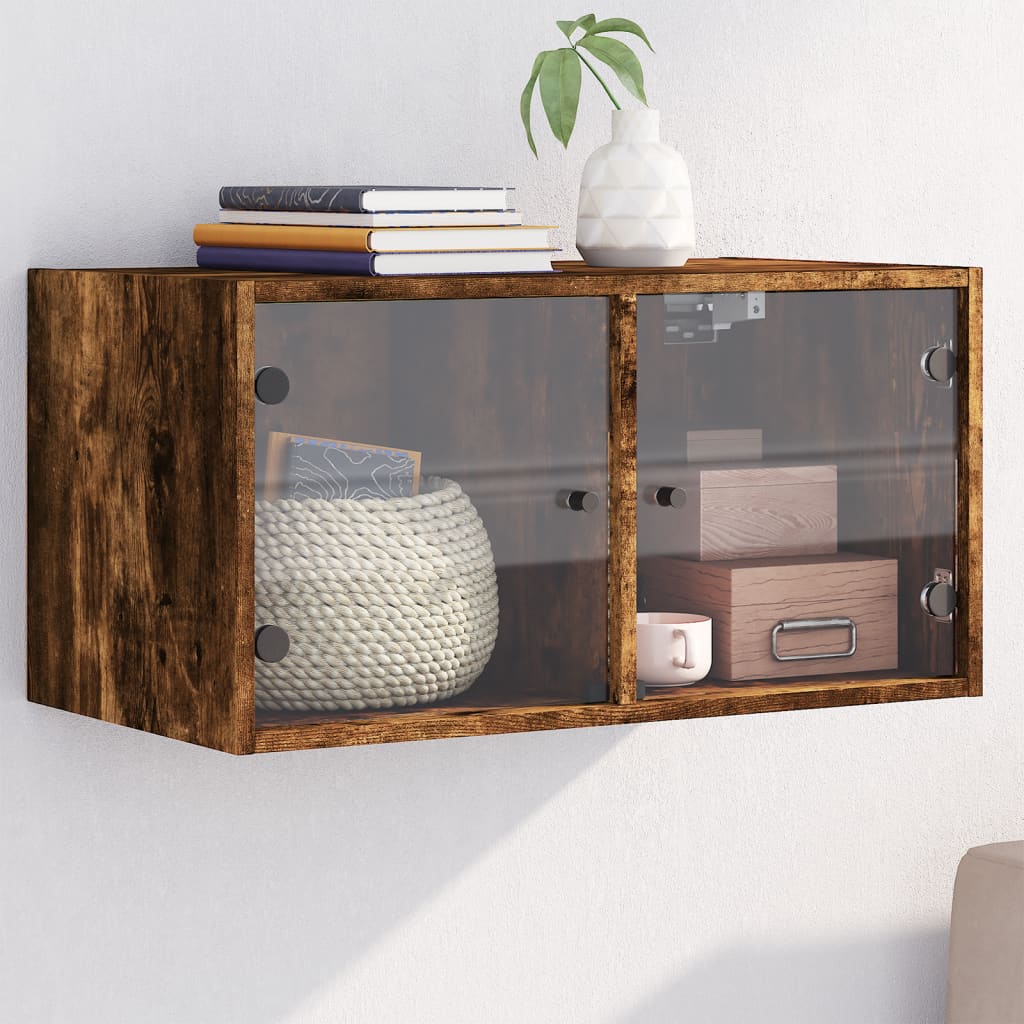 Wandkast met glazen deuren 68,5x37x35 cm gerookt eikenkleurig is nu te koop bij PeponiXL, paradijselijk wonen!