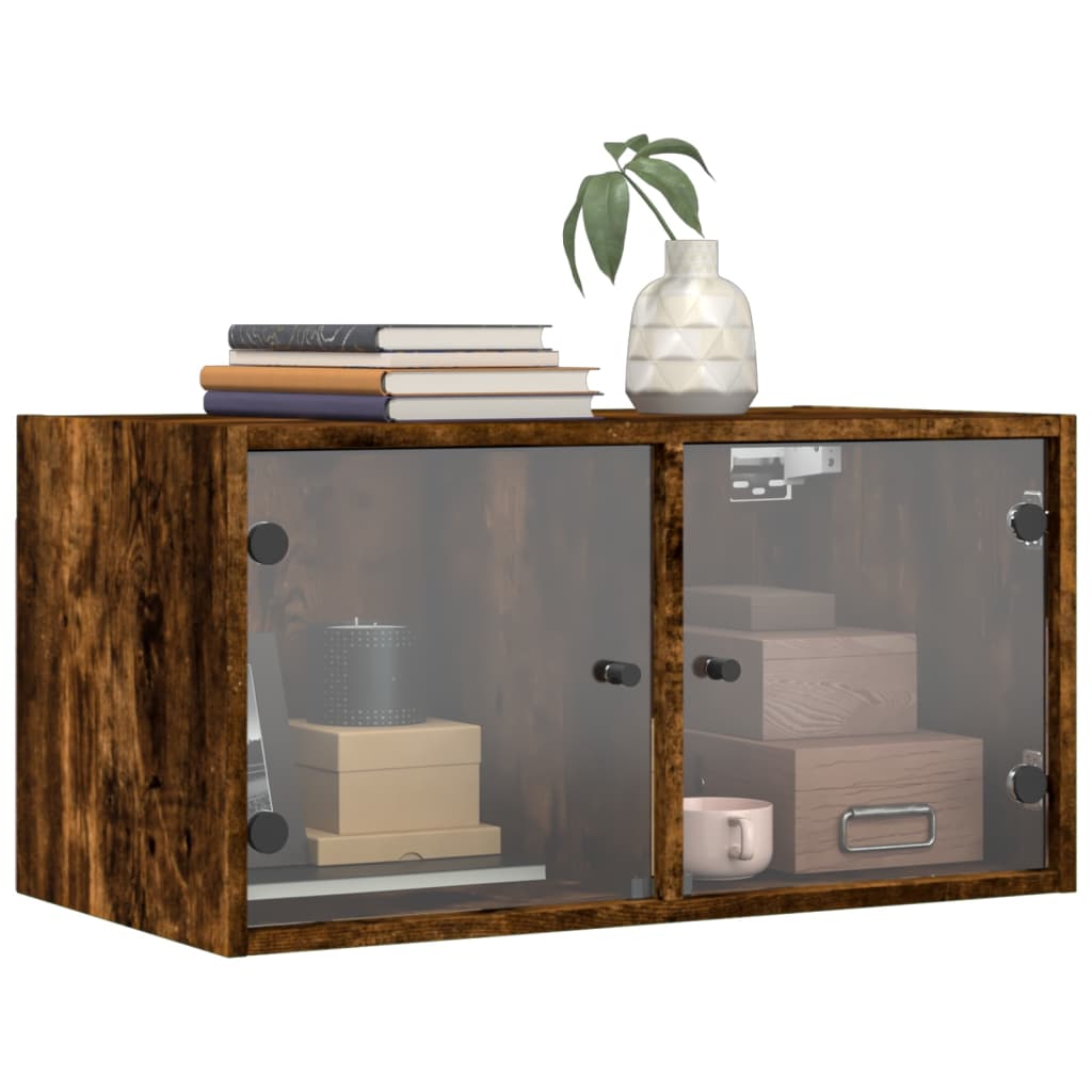 Wandkasten met glazen deuren 2 st 68,5x37x35 cm gerookt eiken is nu te koop bij PeponiXL, paradijselijk wonen!