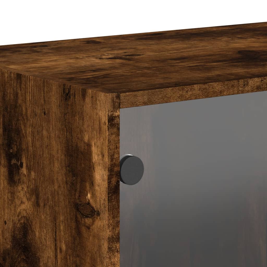 Wandkasten met glazen deuren 2 st 68,5x37x35 cm gerookt eiken is nu te koop bij PeponiXL, paradijselijk wonen!