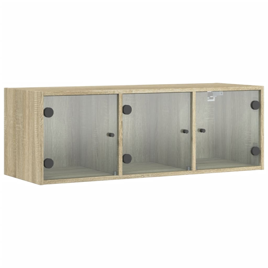 Wandkast met glazen deuren 102x37x35 cm sonoma eikenkleurig is nu te koop bij PeponiXL, paradijselijk wonen!