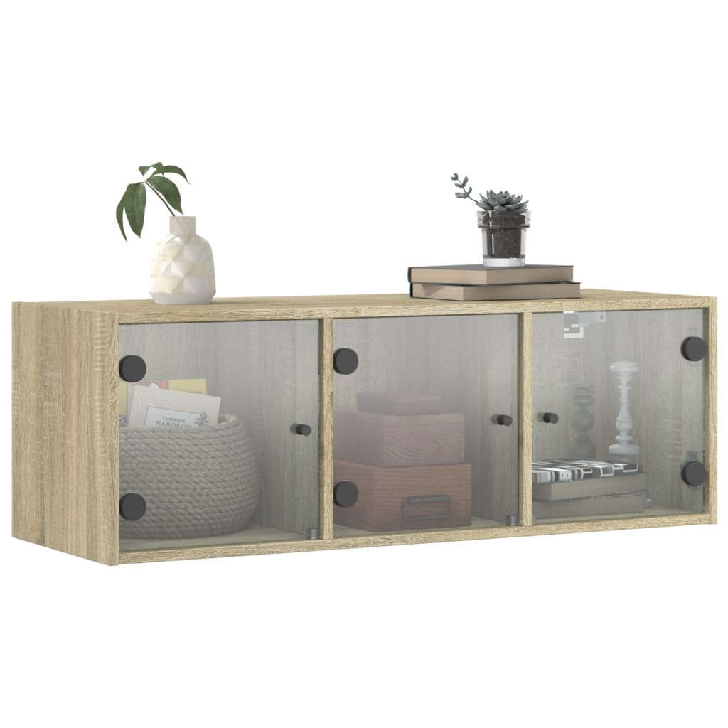 Wandkast met glazen deuren 102x37x35 cm sonoma eikenkleurig is nu te koop bij PeponiXL, paradijselijk wonen!
