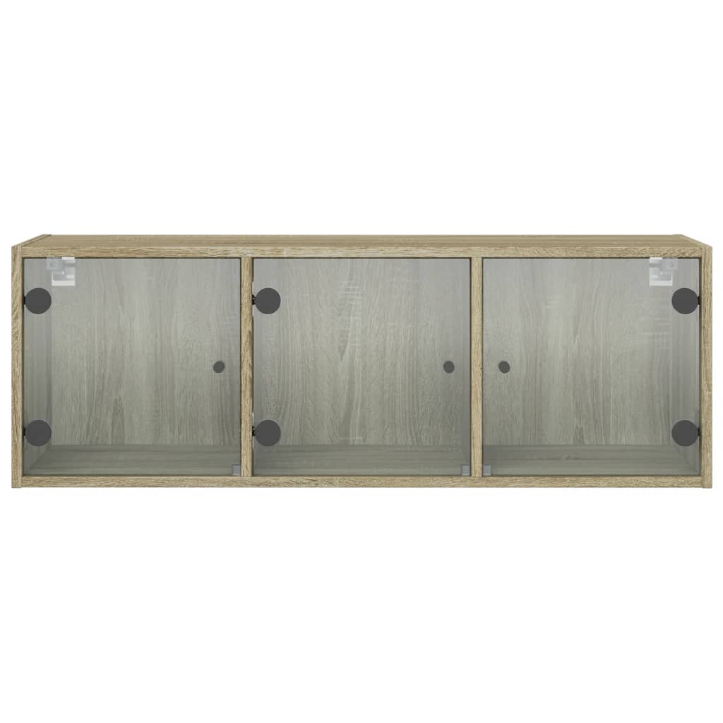Wandkast met glazen deuren 102x37x35 cm sonoma eikenkleurig is nu te koop bij PeponiXL, paradijselijk wonen!