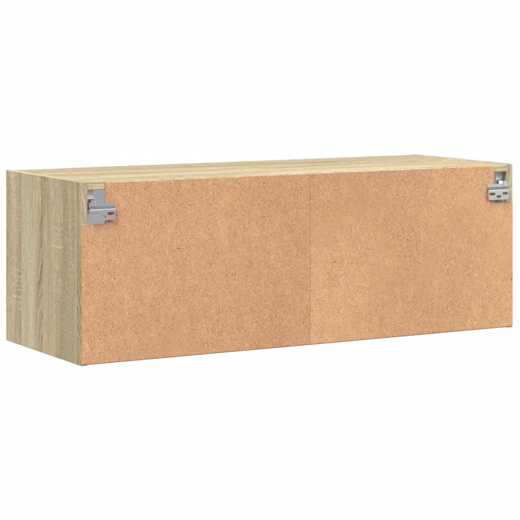 Wandkast met glazen deuren 102x37x35 cm sonoma eikenkleurig is nu te koop bij PeponiXL, paradijselijk wonen!