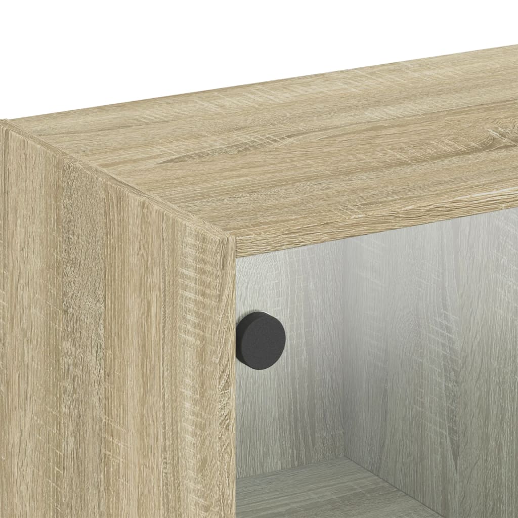 Wandkast met glazen deuren 102x37x35 cm sonoma eikenkleurig is nu te koop bij PeponiXL, paradijselijk wonen!