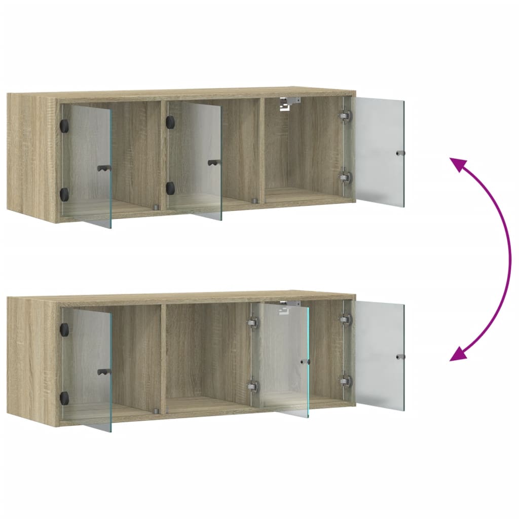 Wandkast met glazen deuren 102x37x35 cm sonoma eikenkleurig is nu te koop bij PeponiXL, paradijselijk wonen!