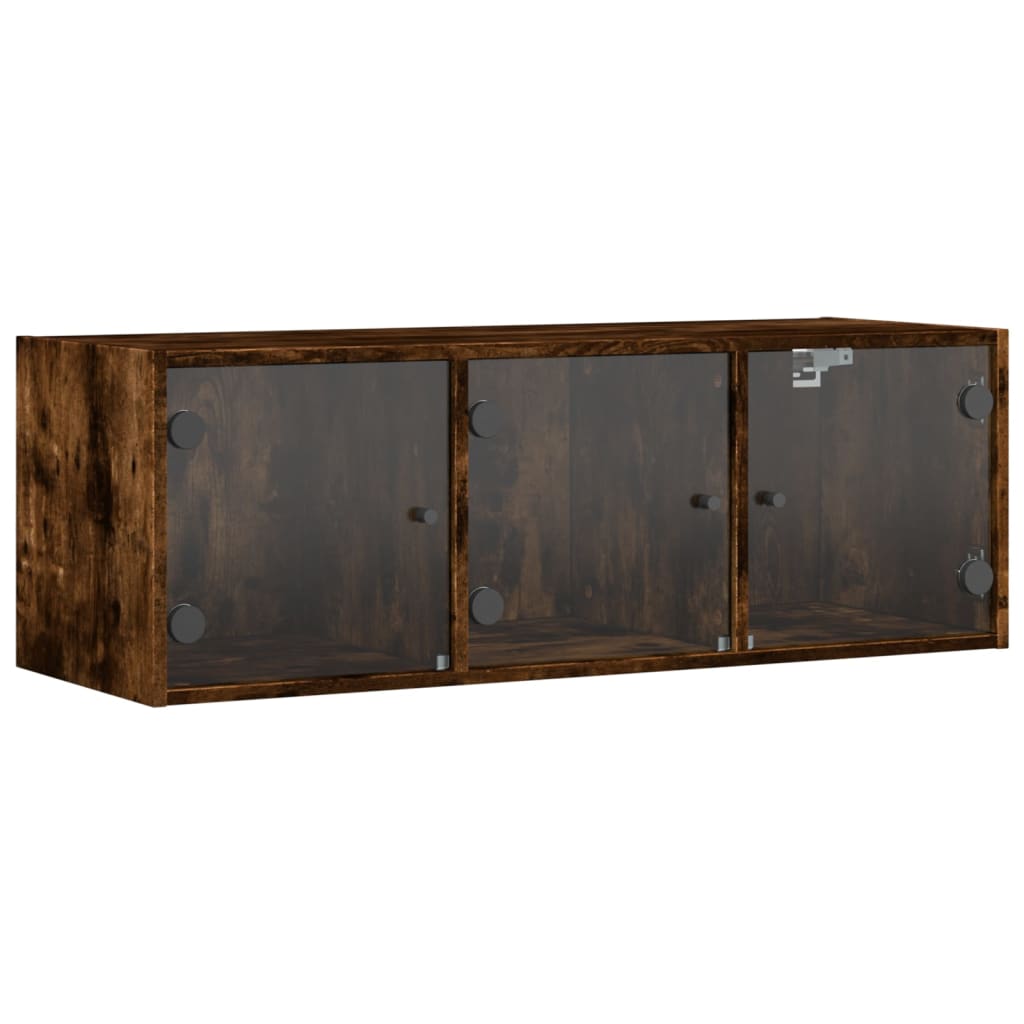 Wandkast met glazen deuren 102x37x35 cm gerookt eikenkleurig is nu te koop bij PeponiXL, paradijselijk wonen!