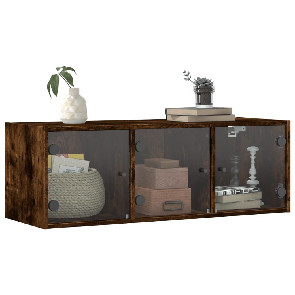 Wandkast met glazen deuren 102x37x35 cm gerookt eikenkleurig is nu te koop bij PeponiXL, paradijselijk wonen!
