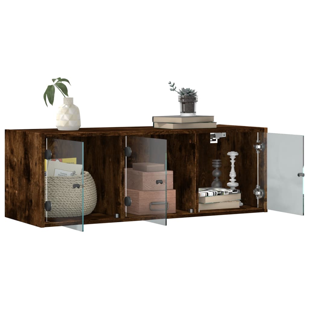 Wandkast met glazen deuren 102x37x35 cm gerookt eikenkleurig is nu te koop bij PeponiXL, paradijselijk wonen!