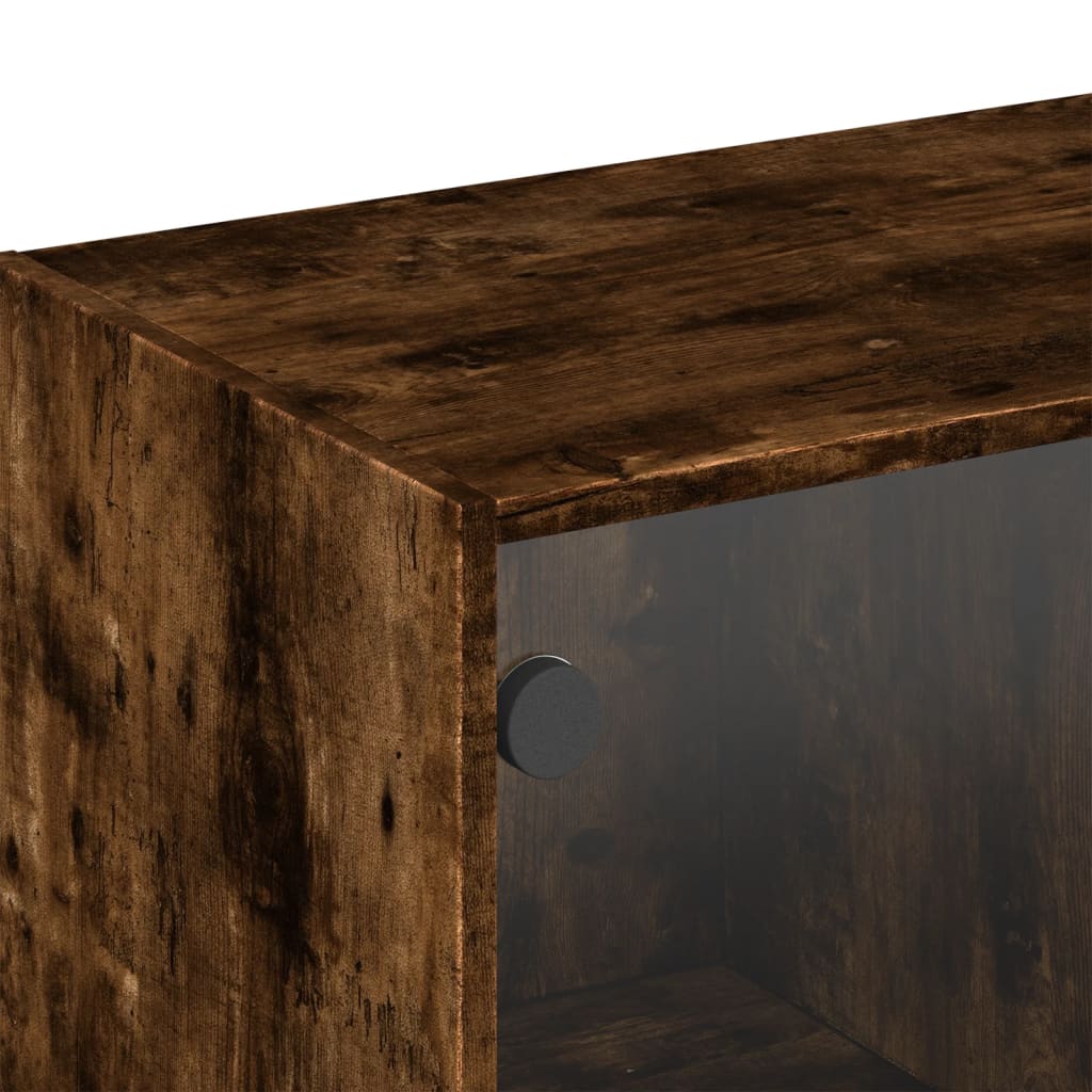 Wandkast met glazen deuren 102x37x35 cm gerookt eikenkleurig is nu te koop bij PeponiXL, paradijselijk wonen!