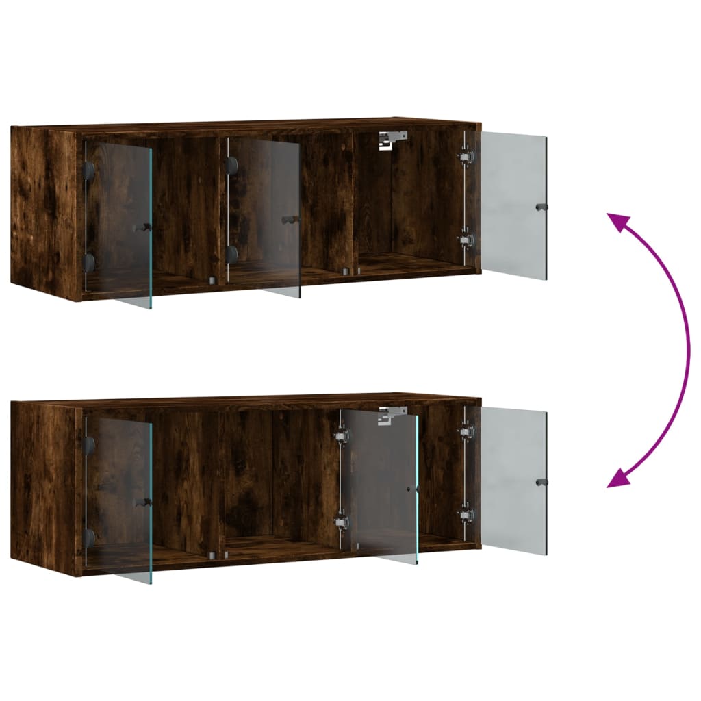 Wandkast met glazen deuren 102x37x35 cm gerookt eikenkleurig is nu te koop bij PeponiXL, paradijselijk wonen!
