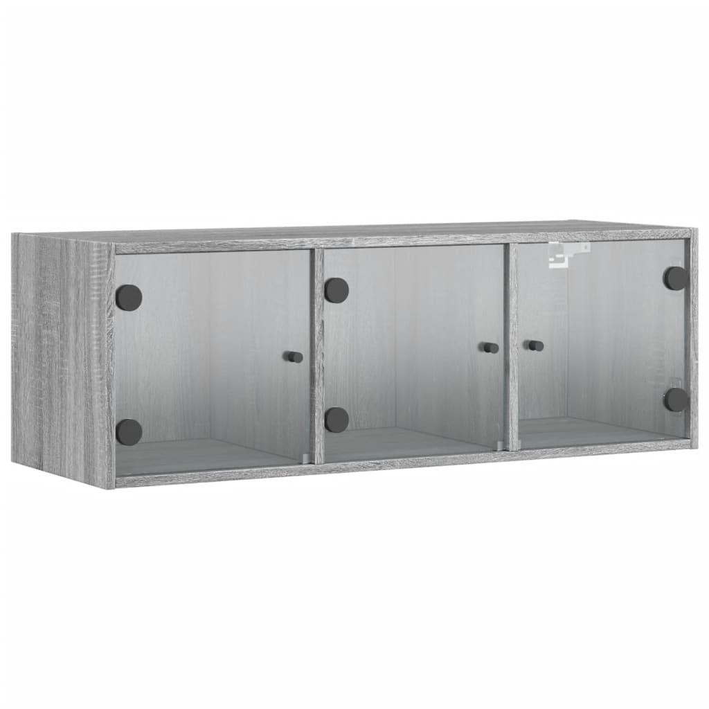 Wandkast met glazen deuren 102x37x35 cm grijs sonoma eiken is nu te koop bij PeponiXL, paradijselijk wonen!