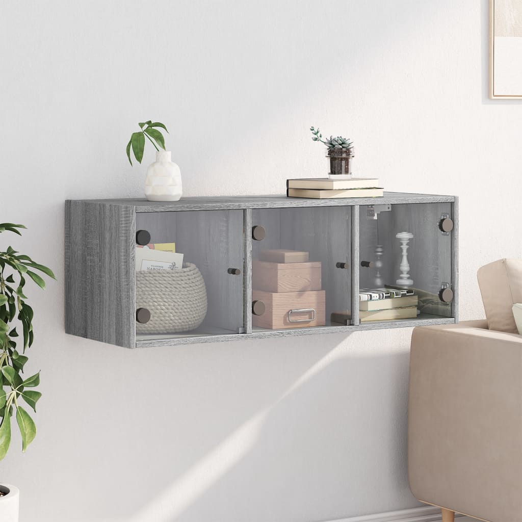Wandkast met glazen deuren 102x37x35 cm grijs sonoma eiken is nu te koop bij PeponiXL, paradijselijk wonen!