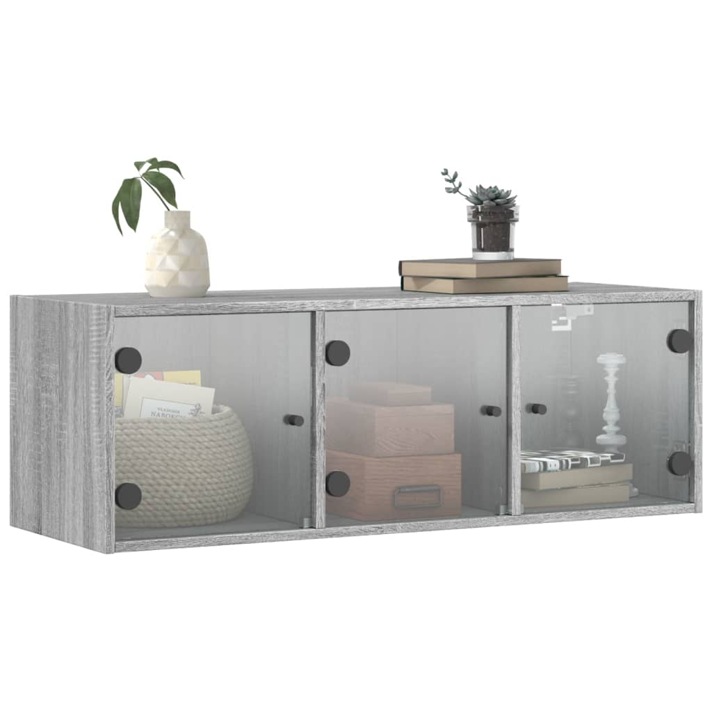 Wandkast met glazen deuren 102x37x35 cm grijs sonoma eiken is nu te koop bij PeponiXL, paradijselijk wonen!