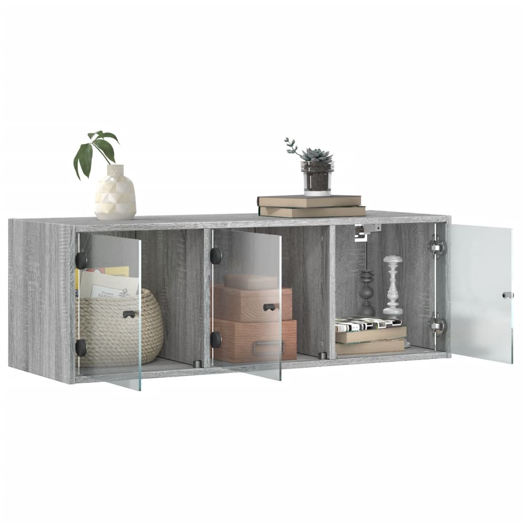 Wandkast met glazen deuren 102x37x35 cm grijs sonoma eiken is nu te koop bij PeponiXL, paradijselijk wonen!
