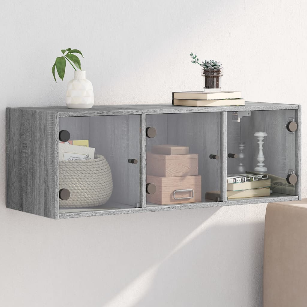 Wandkast met glazen deuren 102x37x35 cm grijs sonoma eiken is nu te koop bij PeponiXL, paradijselijk wonen!