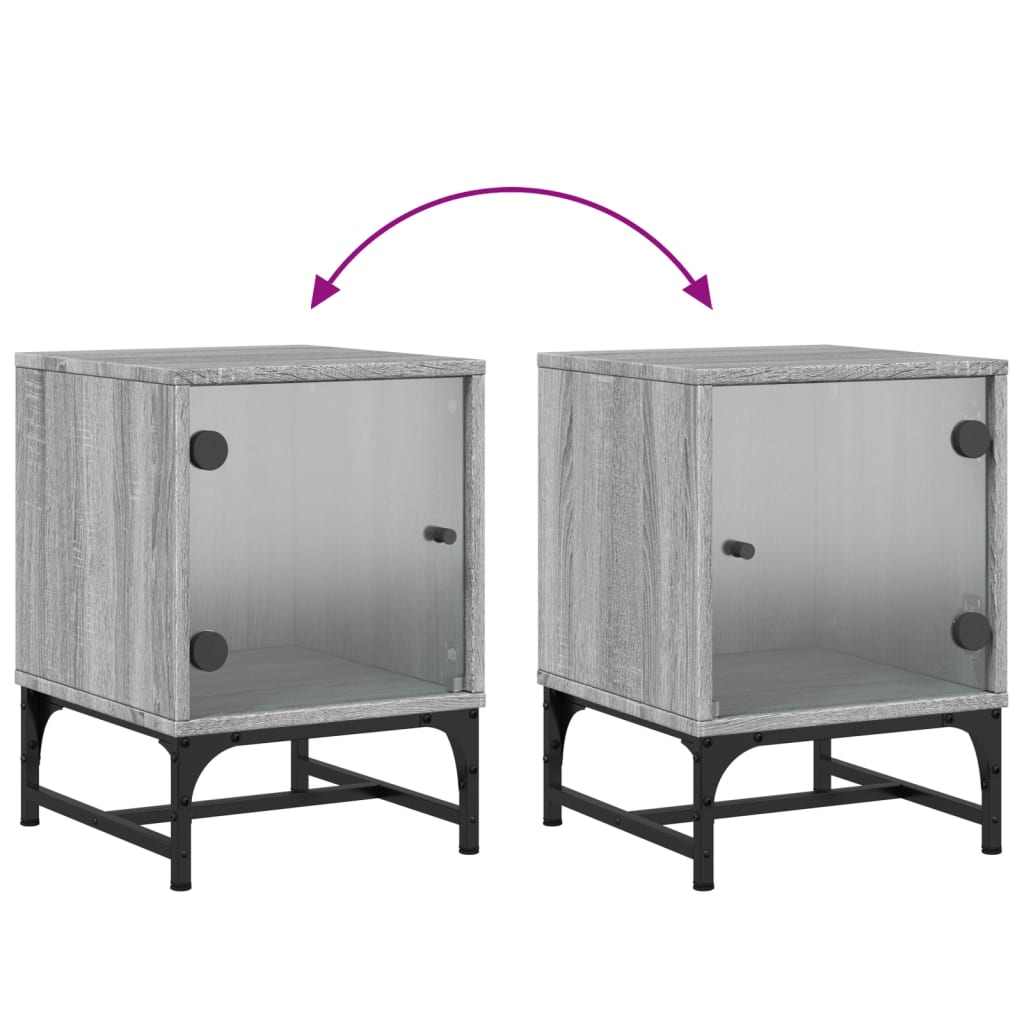 Nachtkastje met glazen deur 35x37x50 cm grijs sonoma eikenkleur is nu te koop bij PeponiXL, paradijselijk wonen!