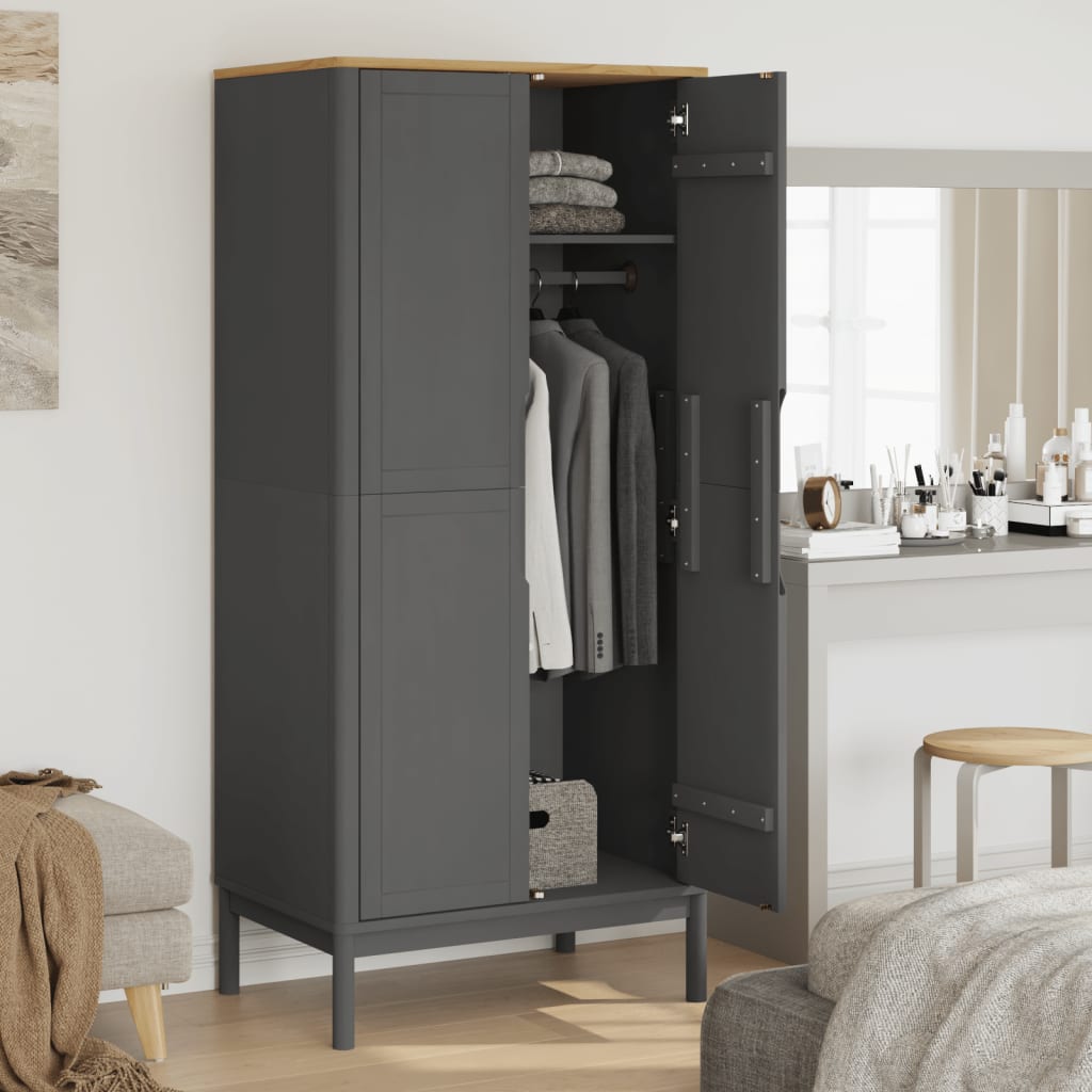 Kledingkast FLORO 77x53x171 cm massief grenenhout grijs is nu te koop bij PeponiXL, paradijselijk wonen!