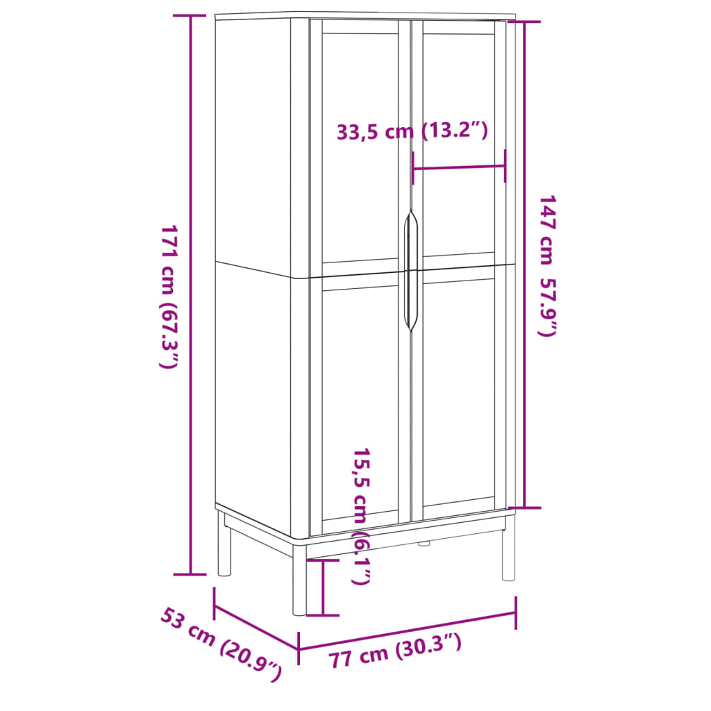 Kledingkast FLORO 77x53x171 cm massief grenenhout grijs is nu te koop bij PeponiXL, paradijselijk wonen!