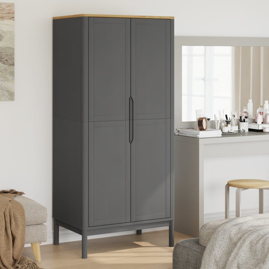 Kledingkast FLORO 77x53x171 cm massief grenenhout grijs is nu te koop bij PeponiXL, paradijselijk wonen!
