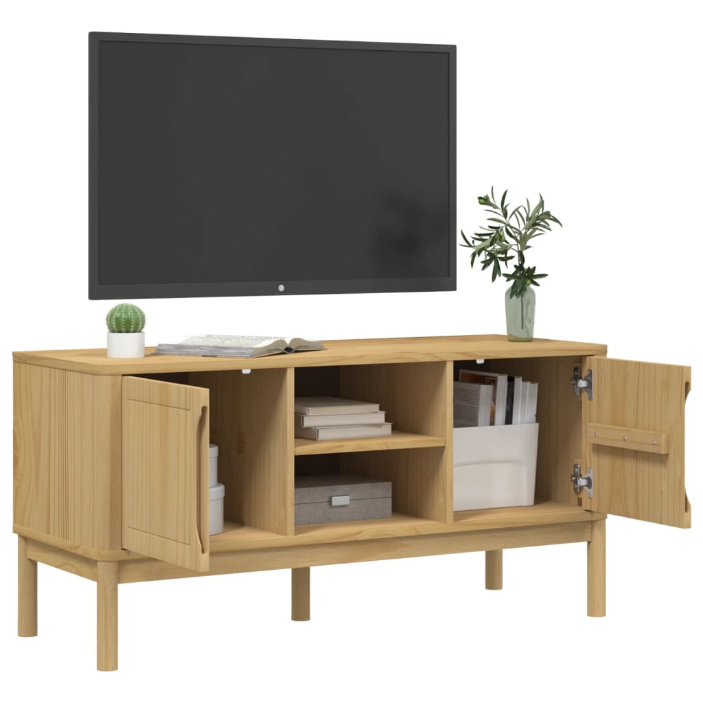 Tv-meubel FLORO 114x43x55 cm massief grenenhout wasbruin is nu te koop bij PeponiXL, paradijselijk wonen!