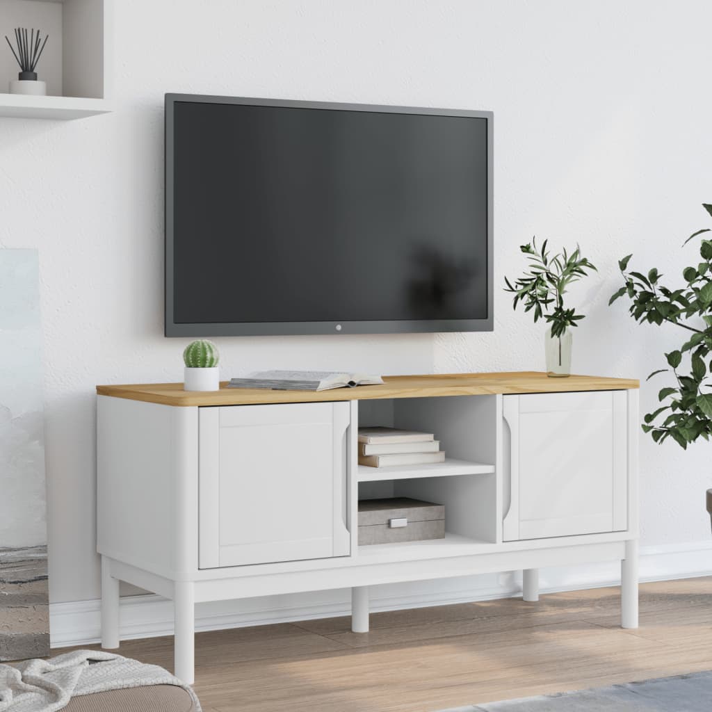 Tv-meubel FLORO 114x43x55 cm massief grenenhout wit is nu te koop bij PeponiXL, paradijselijk wonen!