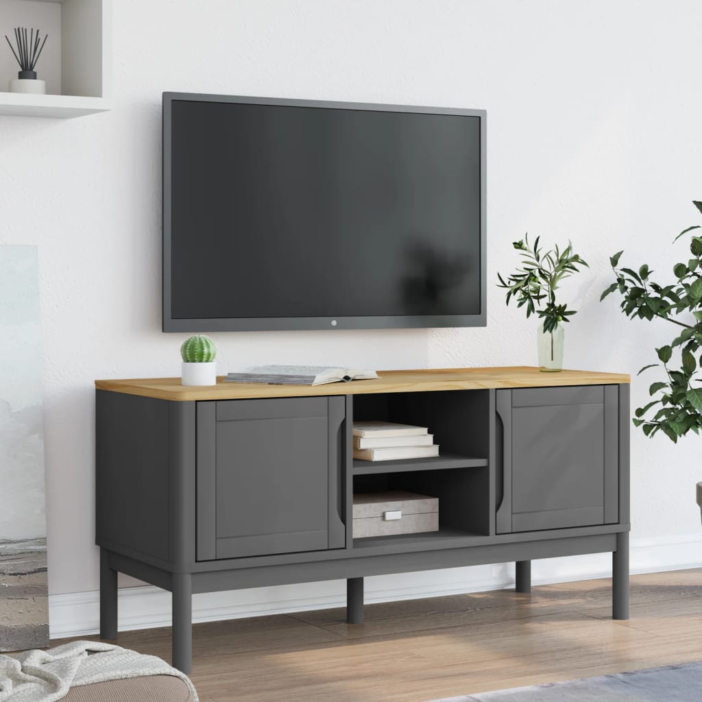 Tv-meubel FLORO 114x43x55 cm massief grenenhout grijs is nu te koop bij PeponiXL, paradijselijk wonen!