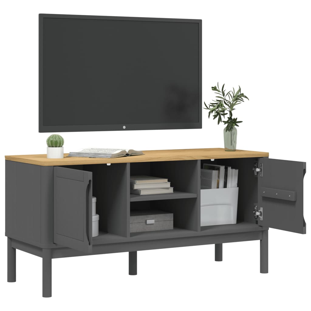 Tv-meubel FLORO 114x43x55 cm massief grenenhout grijs is nu te koop bij PeponiXL, paradijselijk wonen!