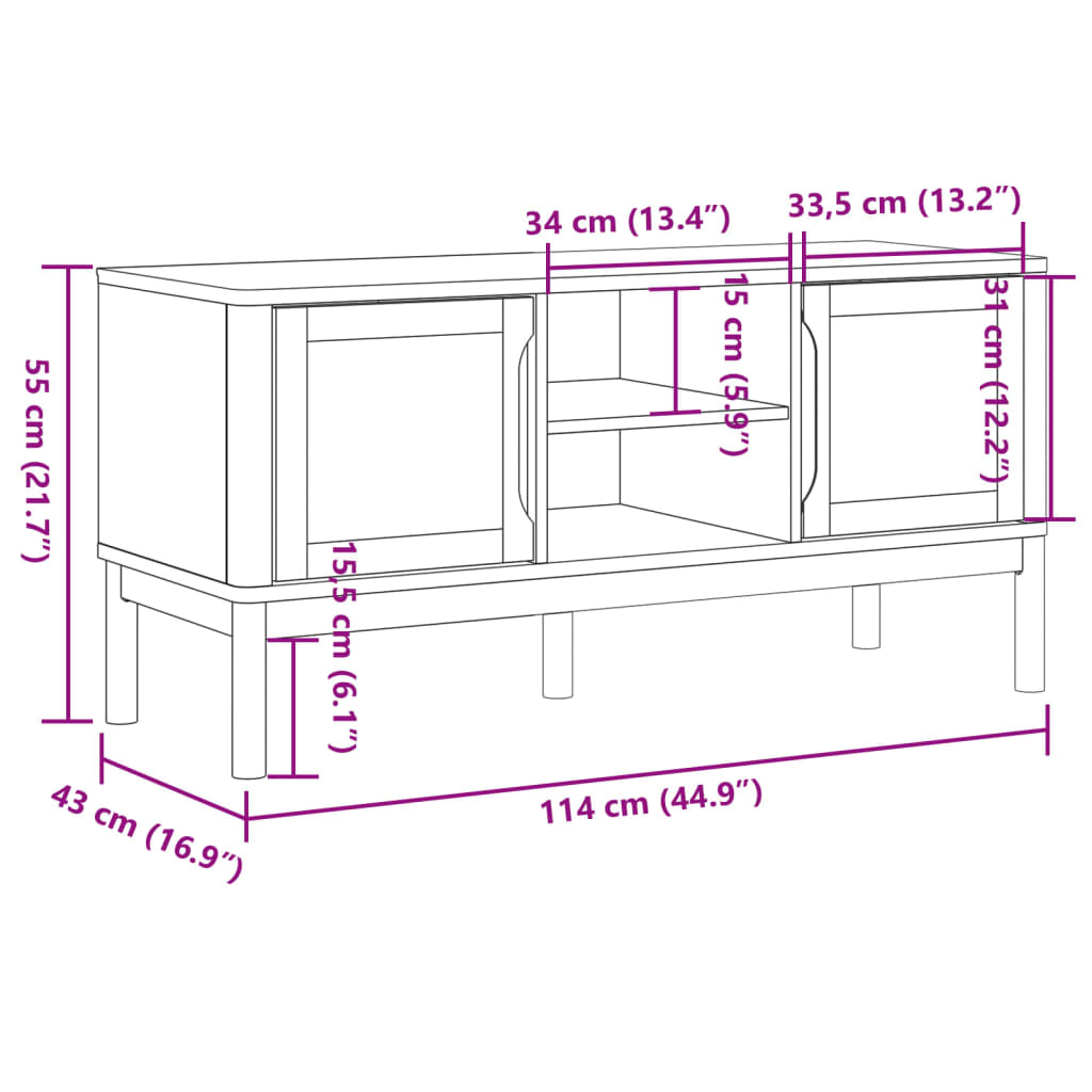 Tv-meubel FLORO 114x43x55 cm massief grenenhout grijs is nu te koop bij PeponiXL, paradijselijk wonen!
