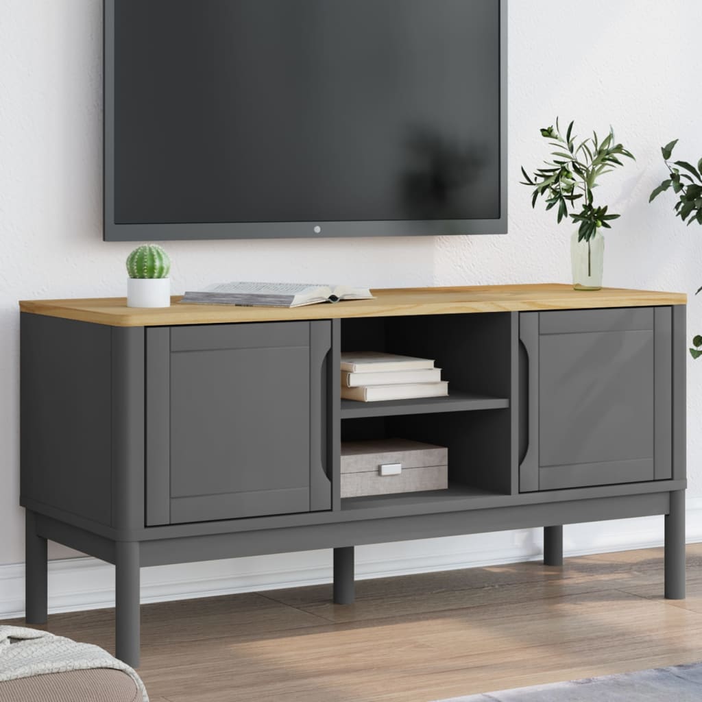 Tv-meubel FLORO 114x43x55 cm massief grenenhout grijs is nu te koop bij PeponiXL, paradijselijk wonen!