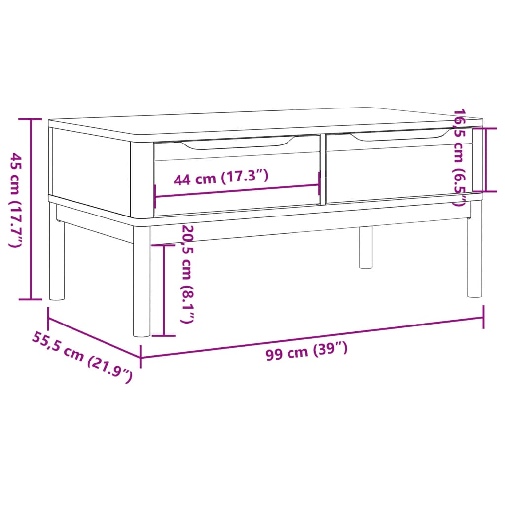 Salontafel FLORO 99x55,5x45 cm massief grenenhout wit is nu te koop bij PeponiXL, paradijselijk wonen!