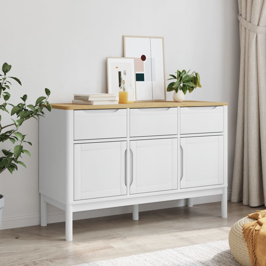Dressoir FLORO 114x43x74 cm massief grenenhout wit is nu te koop bij PeponiXL, paradijselijk wonen!